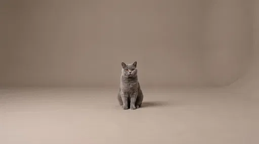 British Shorthair Cat on Taupe Studio Background