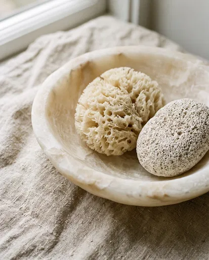 Sea Sponge and Pumice in Alabaster Dish