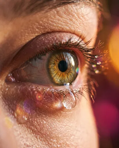 Macro Close-Up of Crying Hazel Eye