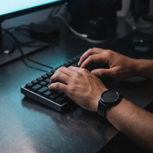 Hands Typing on Blank Mechanical Keyboard