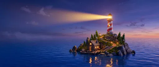 Whimsical 3D Lighthouse Island at Twilight