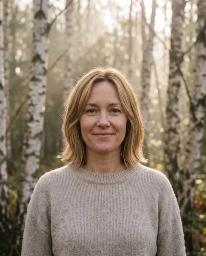 Woman With Blonde Bob In Birch Forest
