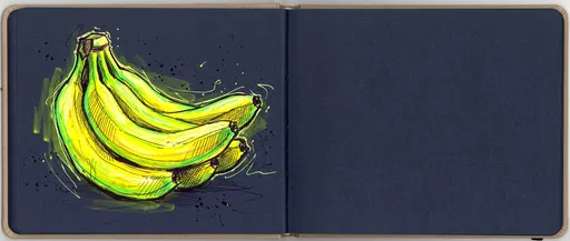 Vibrant Banana Sketch on Dark Paper