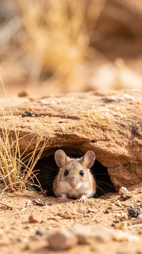 Desert Deer Mouse Emerging From Sandy Burrow