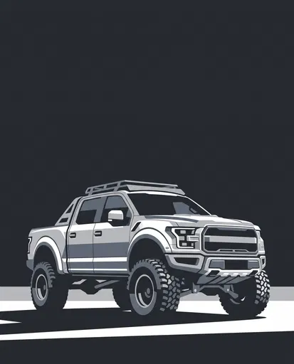 Monochrome Lifted Pickup Truck Illustration