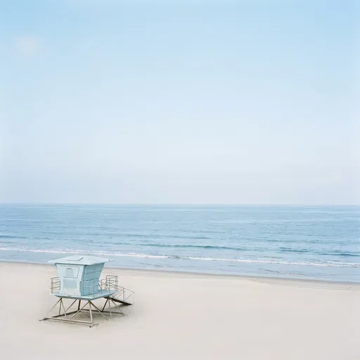 Minimalist Blue Lifeguard Tower on Beach