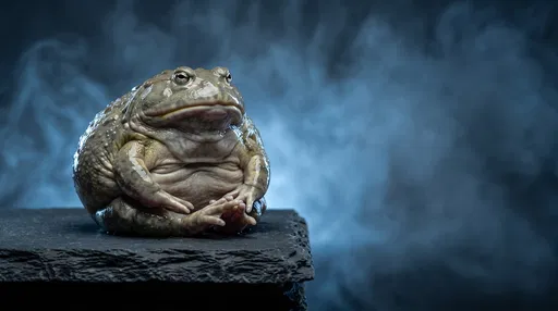 Grumpy Plump Frog Sitting on Slate
