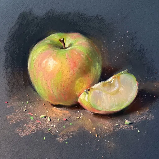 Chalk Pastel Drawing of Apple and Wedge
