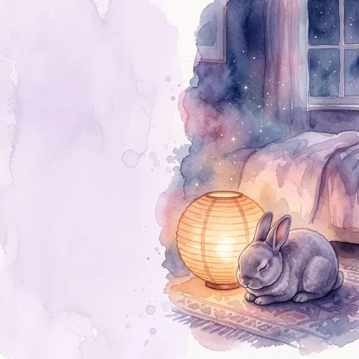 Watercolor Sleeping Rabbit by Glowing Lantern