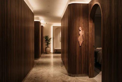 Luxury Spa Hallway With Copper Sign