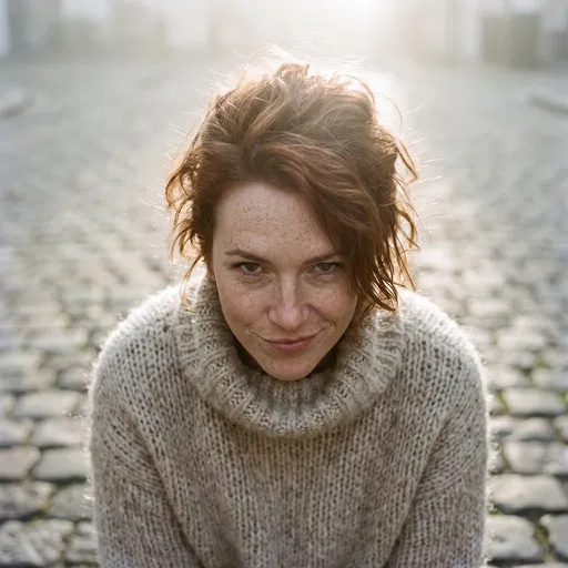High Angle Portrait of Smirking Woman