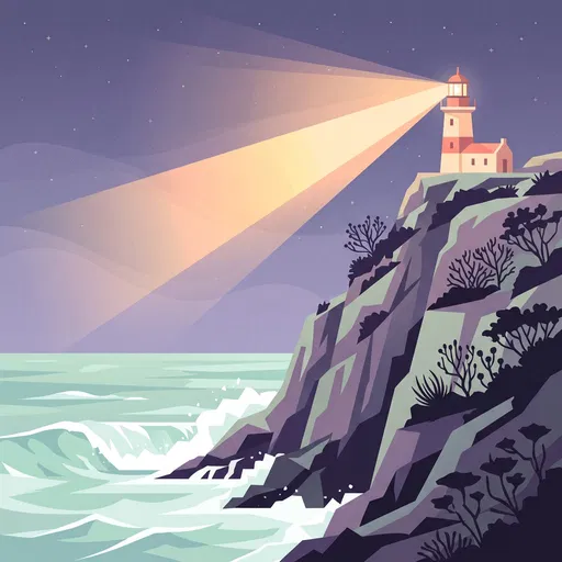Cliffside Lighthouse at Night Illustration