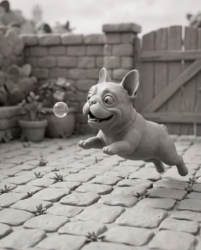 Clay Style French Bulldog Chasing Bubble
