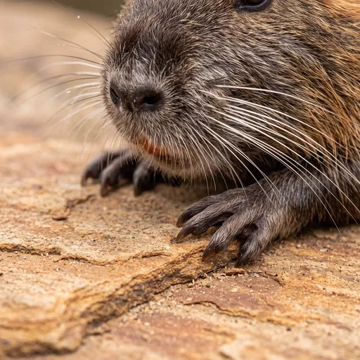Close-Up of Coypu Muzzle and Paws