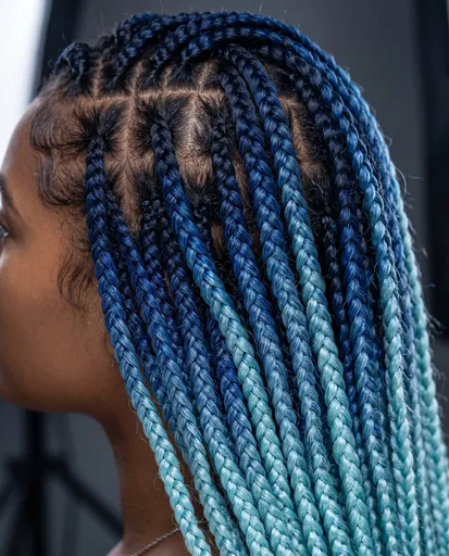 Close-Up of Blue Gradient Box Braids