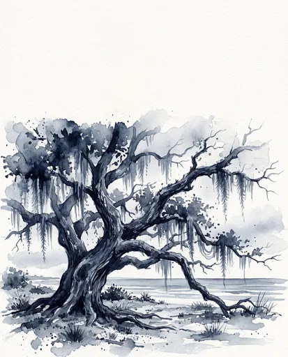 Indigo Watercolor Live Oak Tree