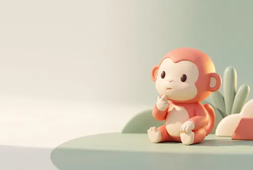 Cute 3D Monkey Thinking with Copy Space