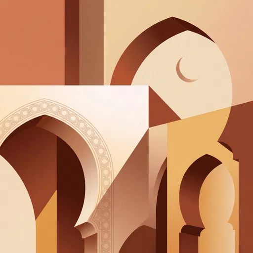 Minimalist Islamic Arches and Crescent Illustration