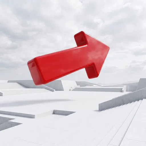 Glossy Red Arrow Over White Plaza