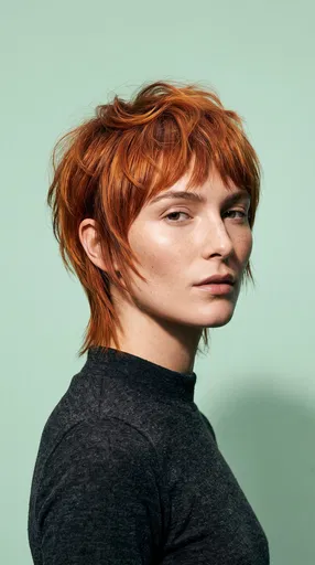 Model with Copper Mod Cut Hairstyle