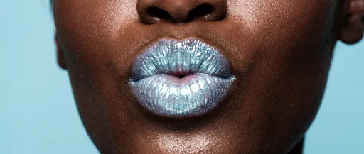 Close-Up of Shimmering Ice-Blue Lips