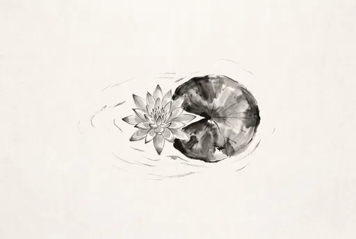 Sumi-e Ink Wash Water Lily