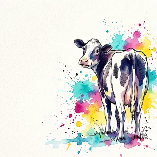Colorful Watercolor and Ink Dairy Cow