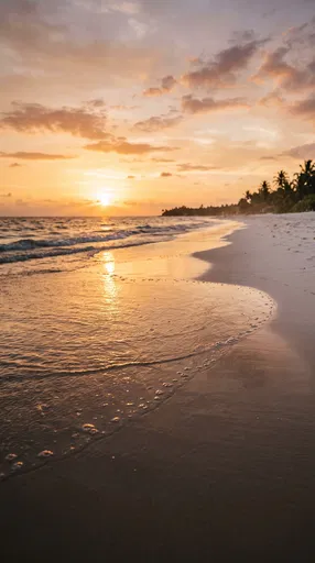 Golden Sunset Over Tropical Beach Shoreline