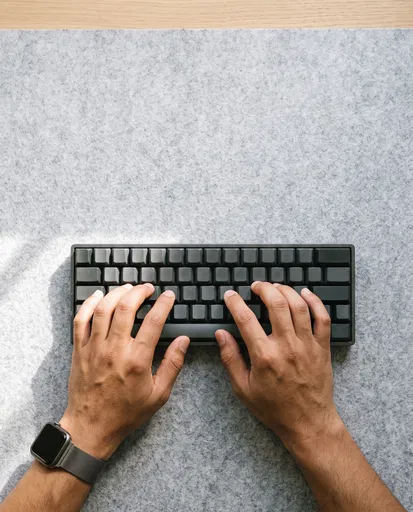 Overhead Hands Typing on Minimalist Keyboard