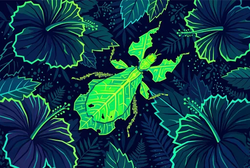 Neon Green Walking Leaf Insect Illustration