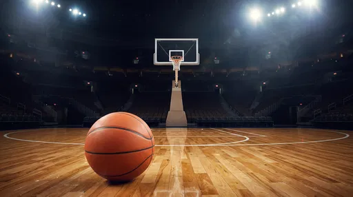 Basketball on Illuminated Arena Court