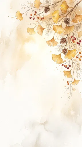 Watercolor Autumn Ginkgo and Pinecone Background