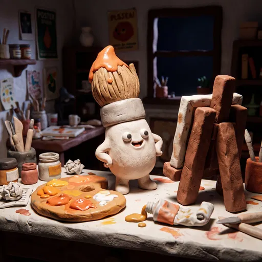 Claymation Paintbrush Character in Miniature Studio
