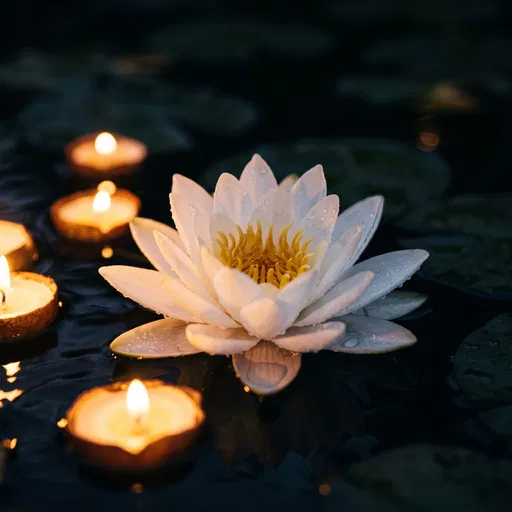 White Lotus Flower with Floating Candles