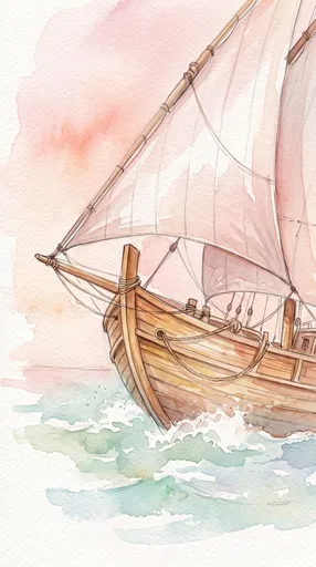 Watercolor Caravel Ship Prow Illustration