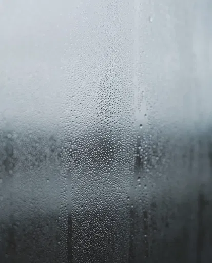 Fine Water Droplets on Foggy Glass Window