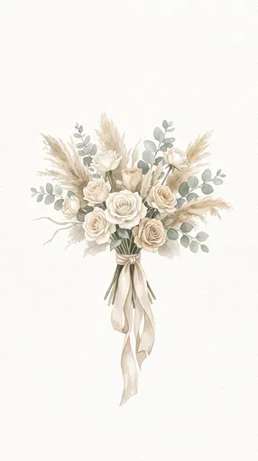 Watercolor Bouquet with Roses and Pampas