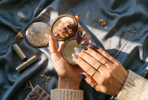 Blue Starburst Almond Nails With Vintage Mirror