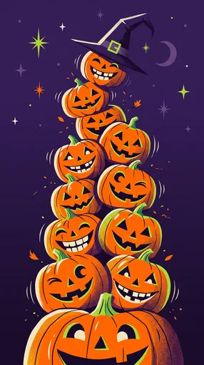 Vintage Stacked Jack-O'-Lanterns With Witch Hat