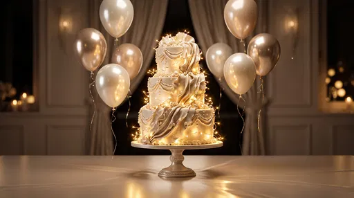 Illuminated Tiered Cake With Champagne Balloons