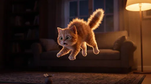 Startled Ginger Kitten Leaping Mid-Air