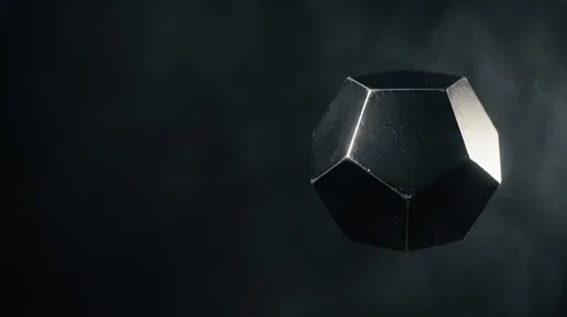 Matte Black Metallic Dodecahedron in Shadow