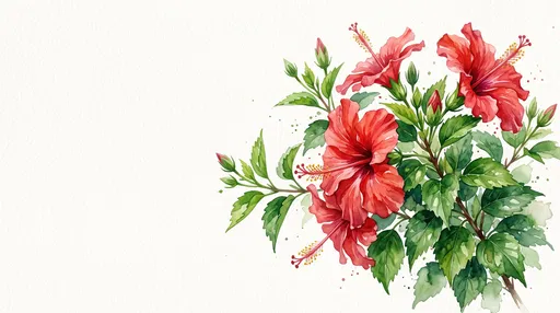 Watercolor Red Hibiscus Botanical Illustration