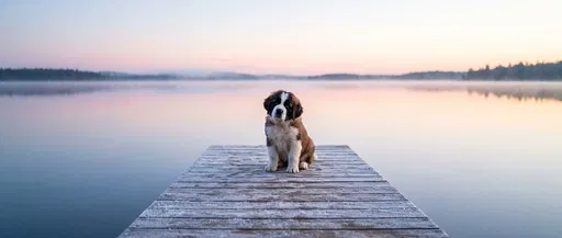 Saint Bernard Puppy on Frosted Dock