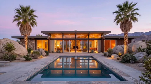 Mid-Century Modern Desert Home at Twilight