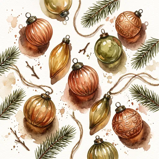 Watercolor Vintage Glass Christmas Ornaments