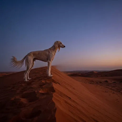 Cream Saluki Hound on Desert Dune