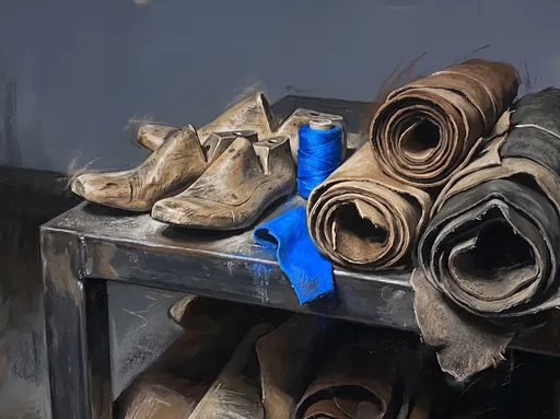 Pastel Drawing of Shoemaker Workbench