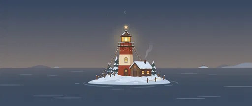 Cozy Christmas Lighthouse on Snowy Islet