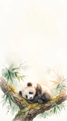 Watercolor Sleeping Baby Panda on Branch